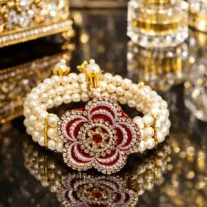 Radiant Pearl & Red Patch Bracelet –Wear a Touch of Royalty on Your Wrist ✨