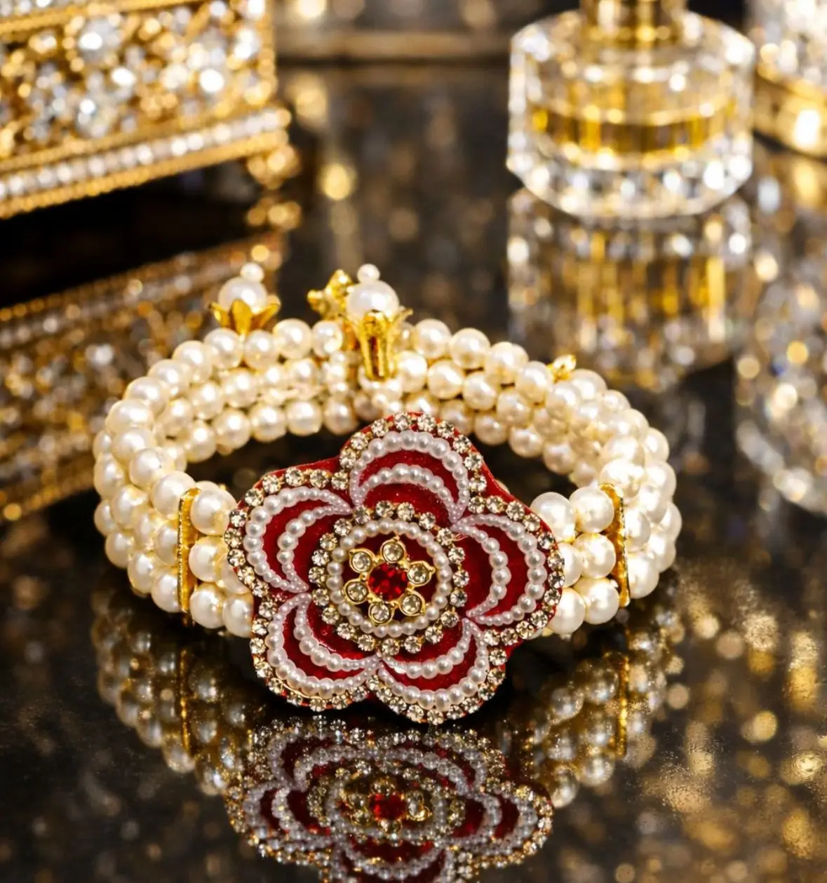 Radiant Pearl & Red Patch Bracelet –Wear a Touch of Royalty on Your Wrist ✨