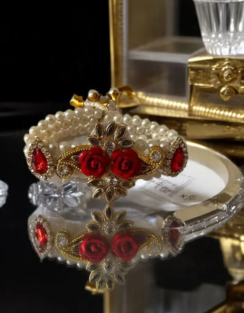 Radiant Pearl & Red Kundan Bracelet –Wear a Touch of Royalty on Your Wrist ✨