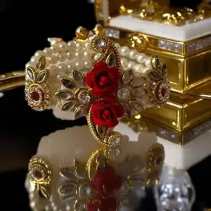 Radiant Pearl & Red Kundan Bracelet –Wear a Touch of Royalty on Your Wrist ✨