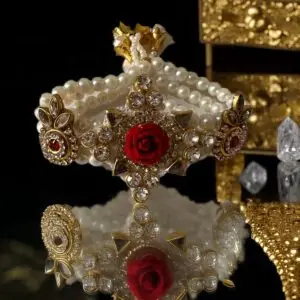Radiant Pearl & Red Kundan Bracelet –Wear a Touch of Royalty on Your Wrist ✨