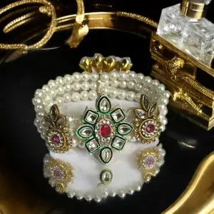 Radiant Pearl & Green Kundan Bracelet –Wear a Touch of Royalty on Your Wrist