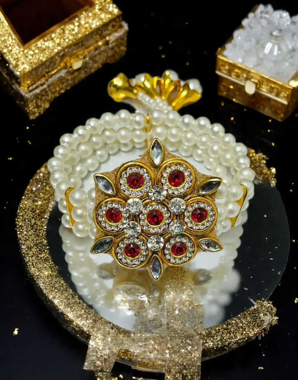 Radiant Pearl & Red Patch Bracelet –Wear a Touch of Royalty on Your Wrist ✨