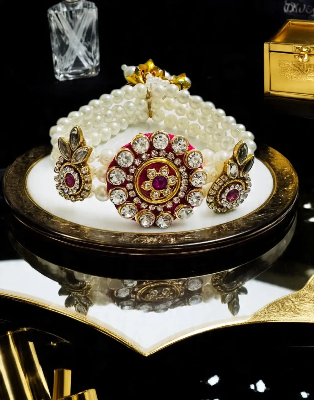 Radiant Pearl & Rani Kundan Bracelet – Wear a Touch of Royalty on Your Wrist ✨