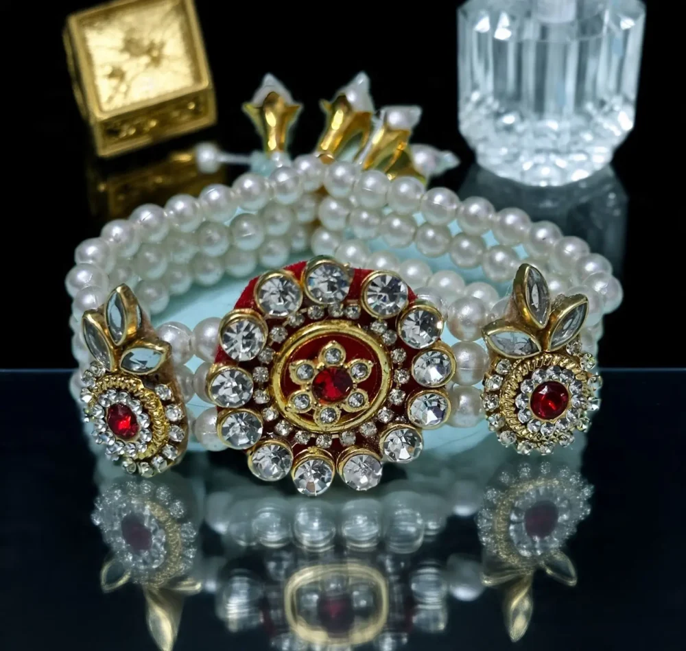 Radiant Pearl & Red Kundan Bracelet – Wear a Touch of Royalty on Your Wrist