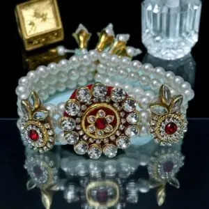 Radiant Pearl & Red Kundan Bracelet – Wear a Touch of Royalty on Your Wrist