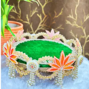 Royal Green & Gold Welcome & Rakhi Thaali Cum Singhasan– Handcrafted
