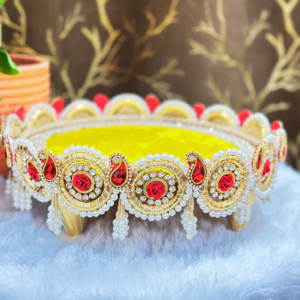 Royal Yellow & Red Welcome & Rakhi Thaali Cum Singhasan– Handcrafted