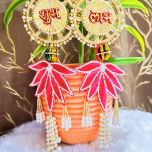 Shubh Labh Golden Red Lotus Toran – Auspicious Door Hanging