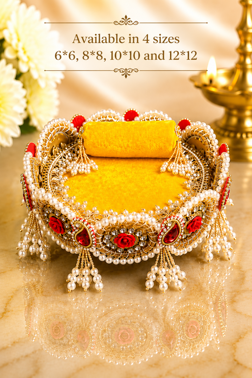 Royal Yellow Multipurpose Singhasan + Thaali+Rakhi Platter