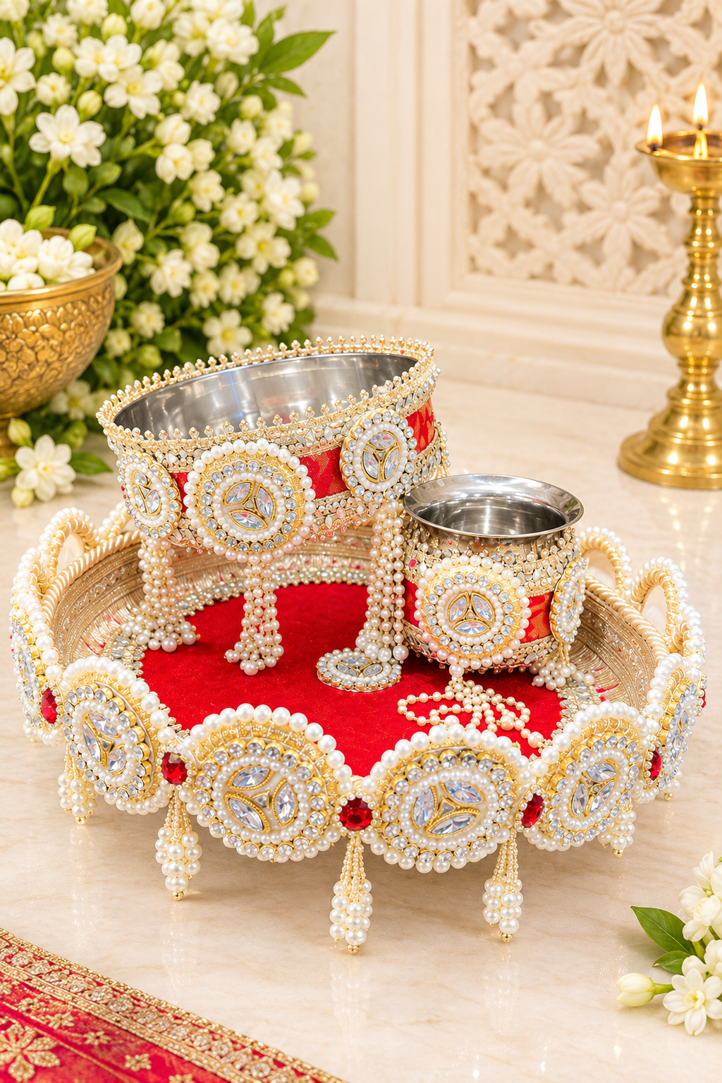Luxurious Red Karwachauth Thaali Set