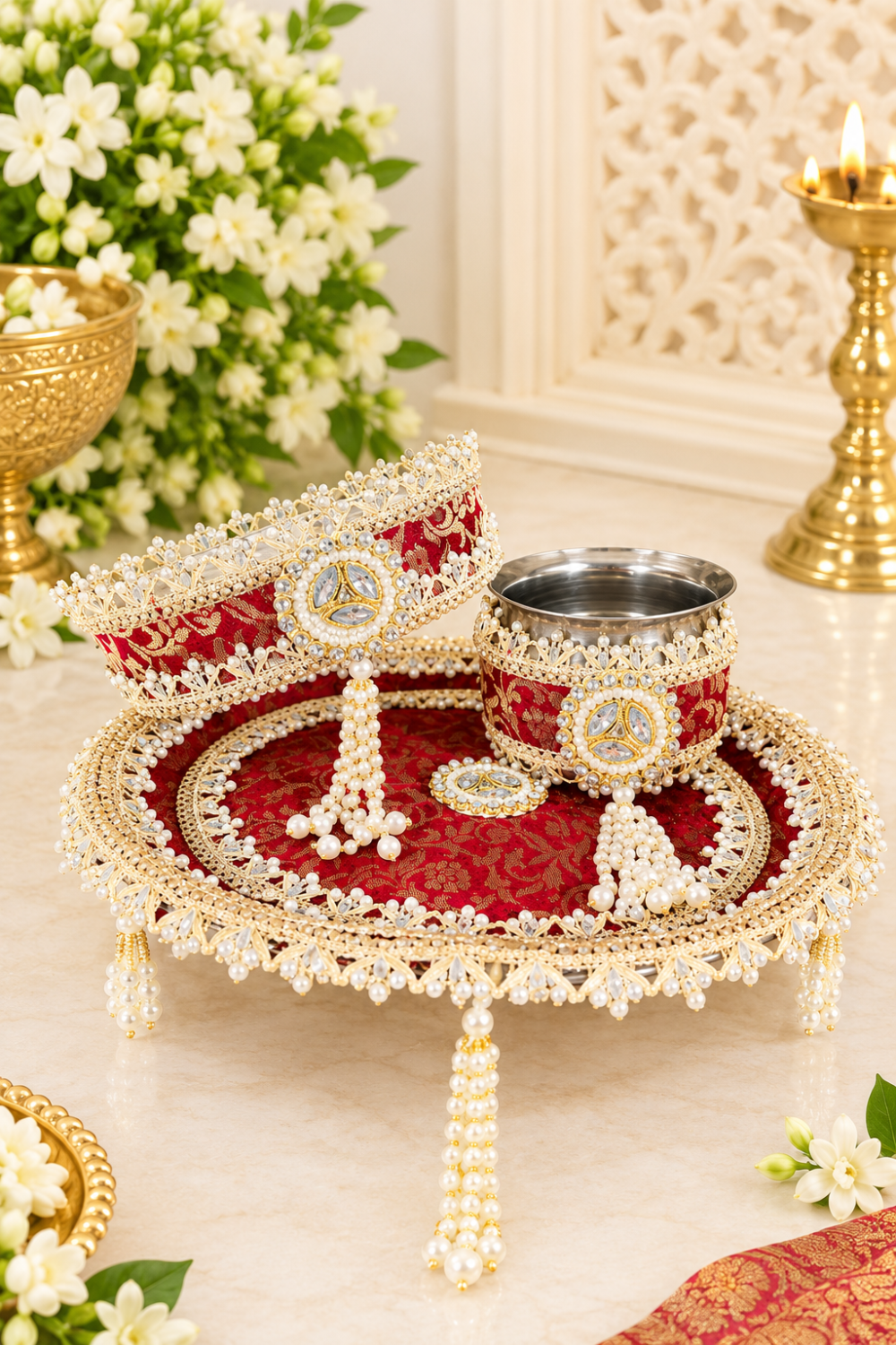 Royal Maroon KarwaChauth Thaali Set