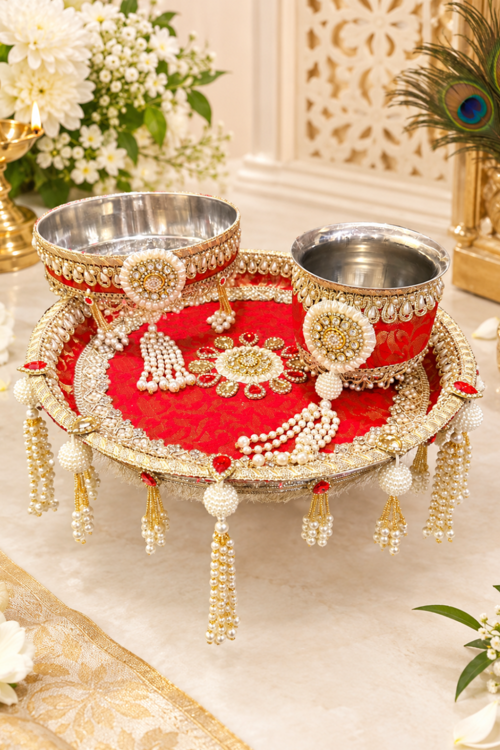 Royal Red Banarasi Karwa Chauth Thaali/Set